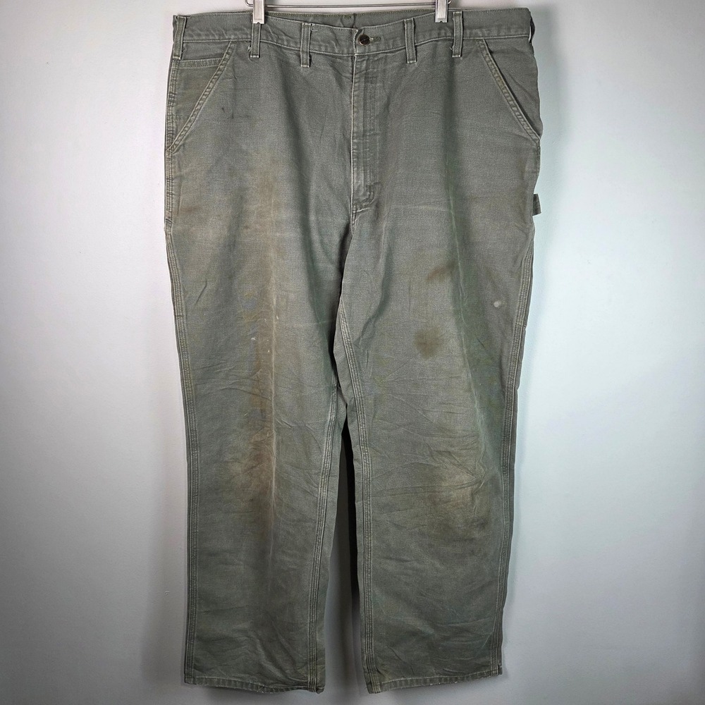 Carhartt Dungaree Men 44x34 (Fits 42x31.5)Moss Green Work Pants Carpenter Canvas